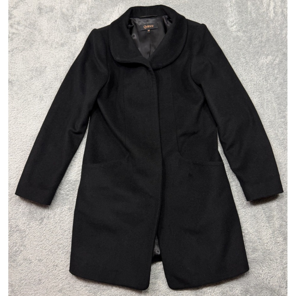 Quince Italian Wool Cocoon Coat Womens XS Black Quiet Luxury Classic‎ Minimalist
